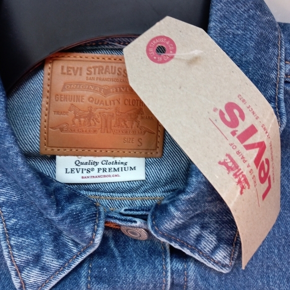 LEVI'S Logo Waistband Denim Jacket Sz S - Picture 4 of 7